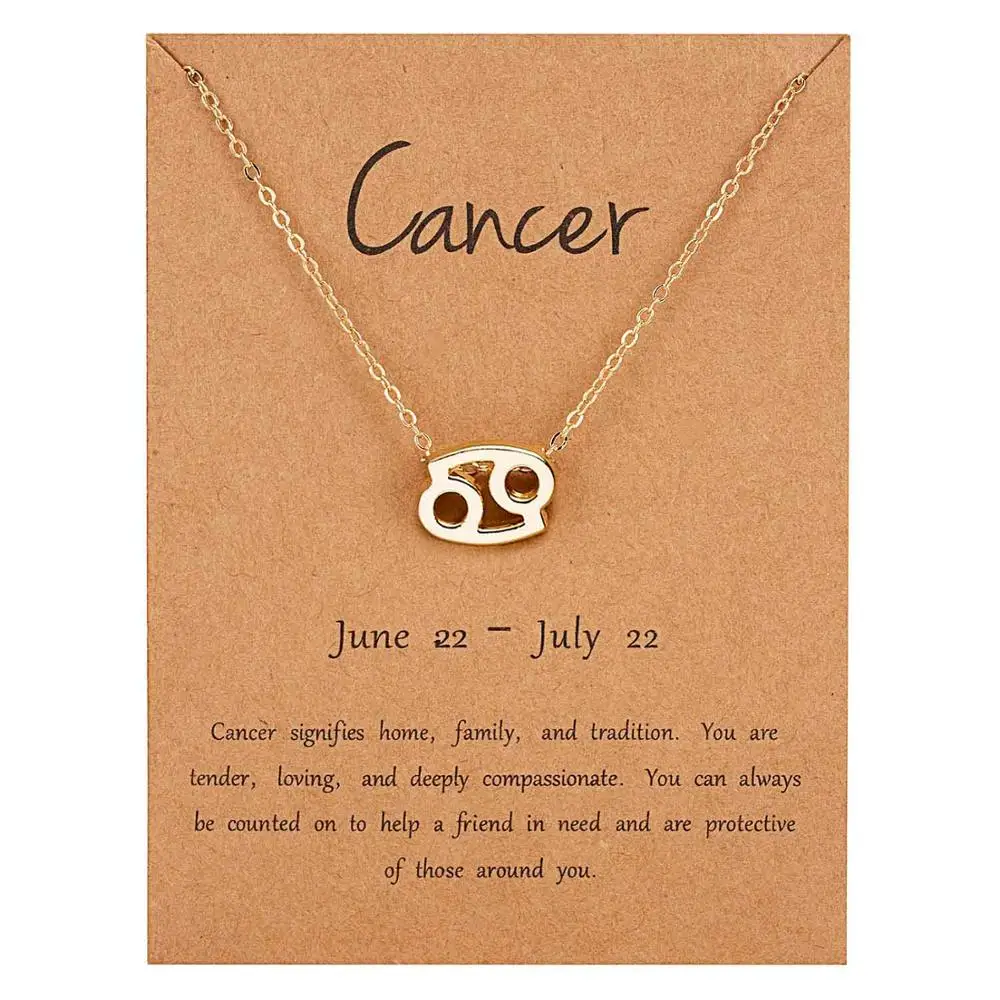 Cancer-gold Belleper 12 Созвездие Знак зодиака ожерелье для женщин серебряные ювелирные изделия Leo Libra Aries кулон ожерелье Астрология - Окраска металла: Cancer-gold
