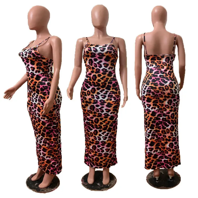 Платье-миди женское на тонких бретелях с леопардовым принтом и размера плюс |