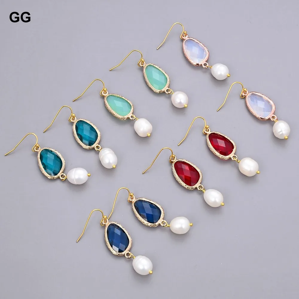 Серьги GG Jewelry с натуральным белым жемчугом зелеными красными синими аквабелыми