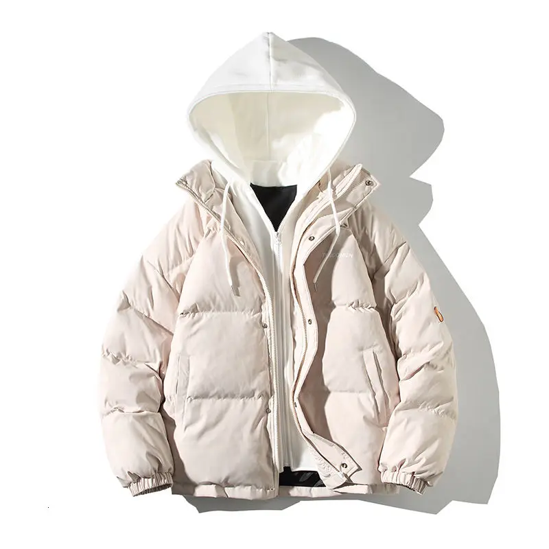 2022 Jacket  Parkas Winter Thick Cotton Clothing Couple Style Korean Loose Fashion Fake Two-piece Splicing Hooded Top