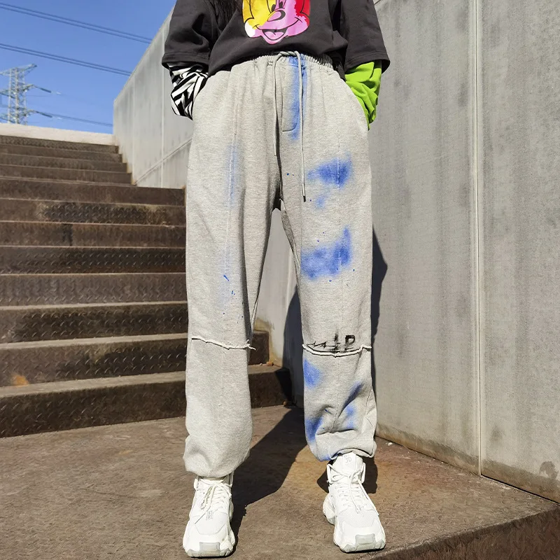 

Women's High Waist Straight Tube Loose And Thin New Grey Sports Casual Pants With Drawstring Color Printing Trousers Female