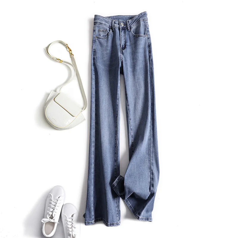 

Женские расклешенные брюки, весенне-летние брюки с высокой талией, расклешенные джинсы, широкие брюки, утягивающие джинсы