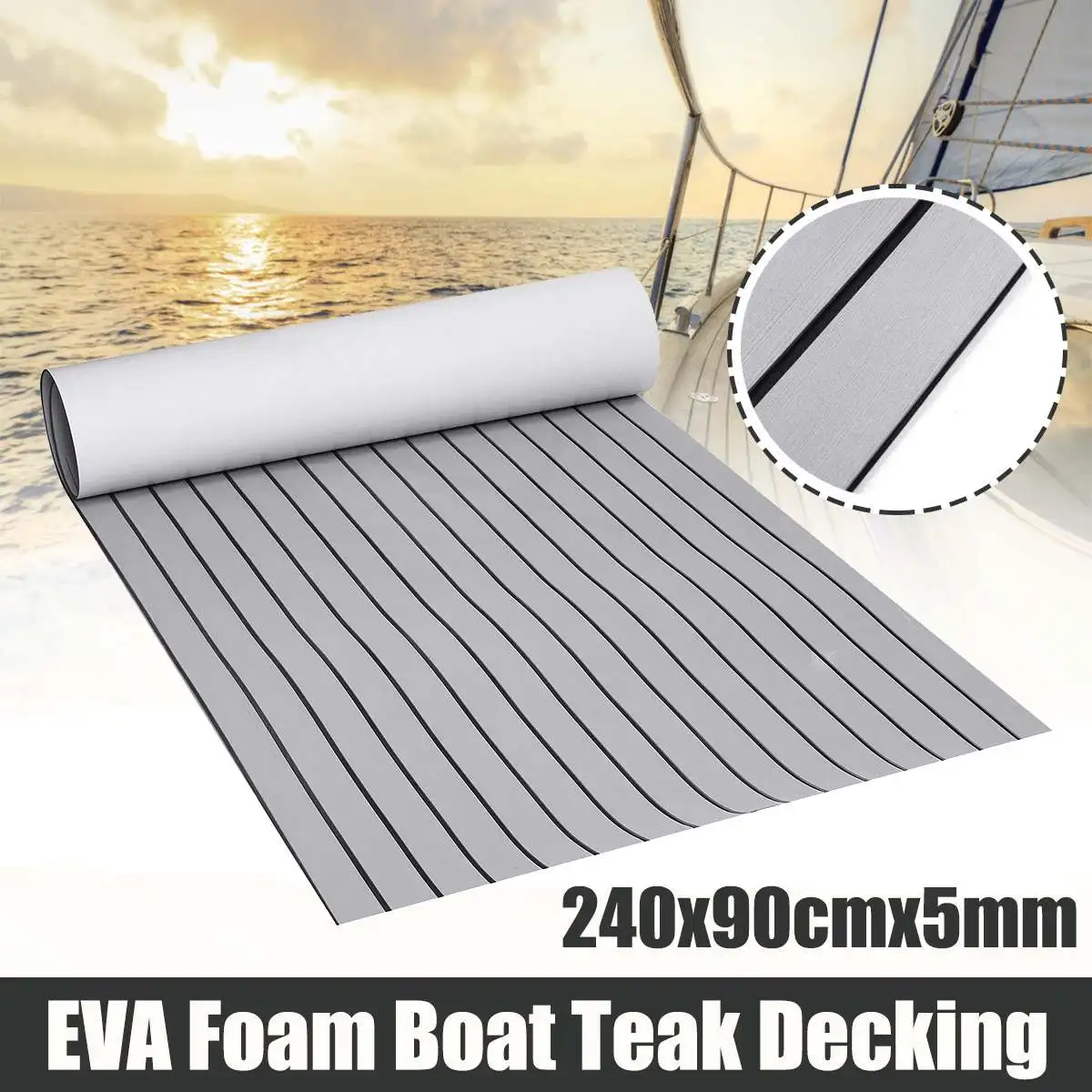 

900x2400x5mm Self Adhesive EVA Foam Teak Sheet Marine Boat Yacht Synthetic Decking Foam Floor Mat Flooring Black Lines Gray