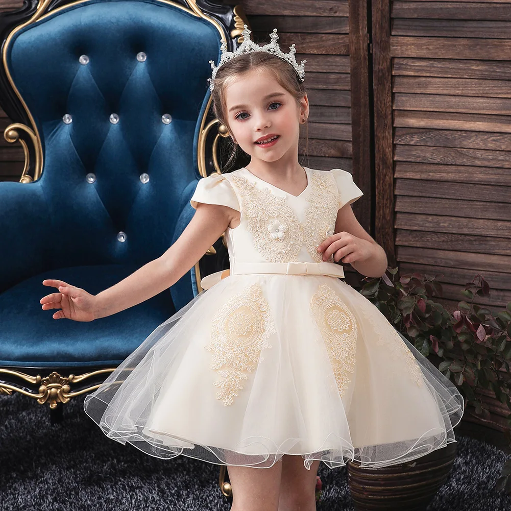 

It's YiiYa Flower Girl Dresses Elegant Print O-neck Girls Pageant Dresses Apliques Short Tank Vestidos De Noches Para Ninas 191