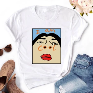 Модный стиль, я с классным принтом в виде букв для женщин Футболка 2020 летняя футболка с короткими рукавами, с круглым вырезом, в стиле Харадзюку футболка размера плюс, топы белого цвета, футболки для девочек