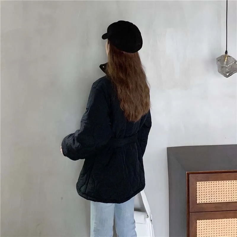 

2020 Autumn Belt Cotton coat women trend Jacket Parkas Casual fashion female high quality Warm Thin Outwear Winter INKEO 9O055