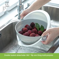 double layer hollow drain basket kitchen fruit and vegetable cleaning drain basin kitchen storage basket