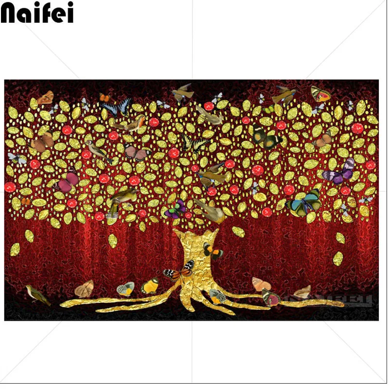 5d алмазная вышивка золотое дерево с птицей и бабочкой мозаика крестом полная
