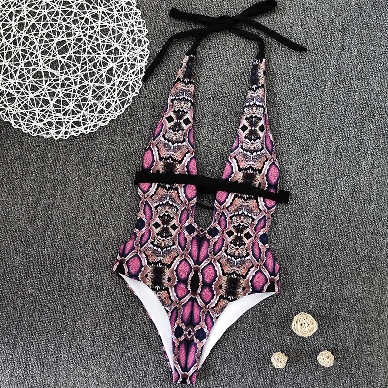 

Snake Pattern Print Women One Piece Suits Swimsuits Sexy One Shoulder Swimming Suit Female Swimwear Beachwear Bathing Suit