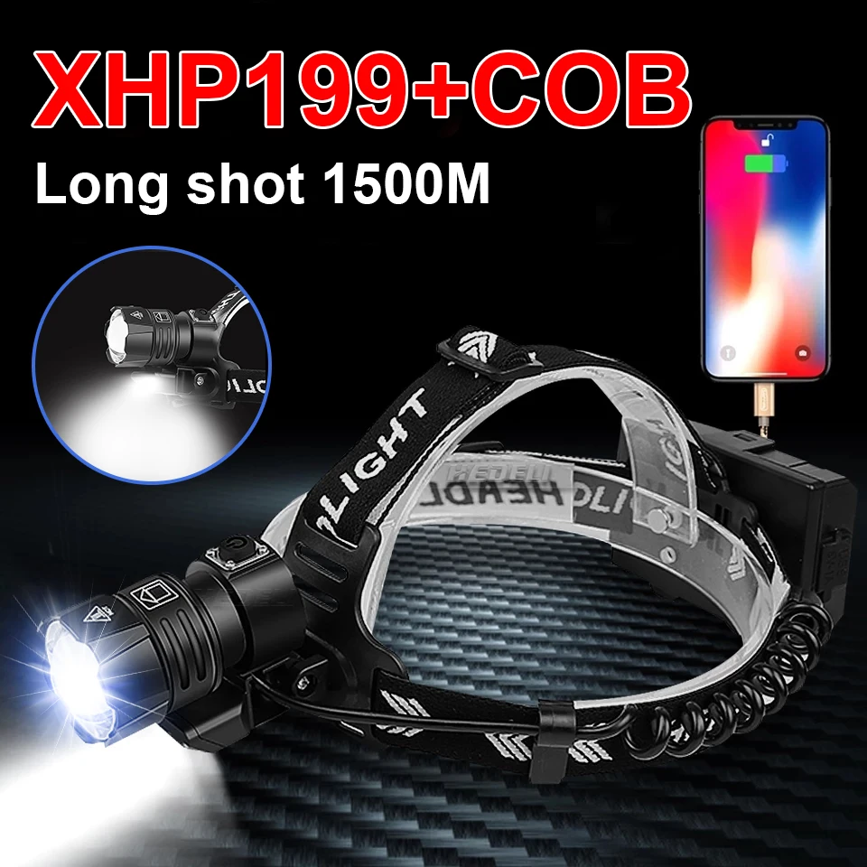 Новинка супер мощный светодиодный налобный фонарь XHP199 с USB-зарядкой фсветильник