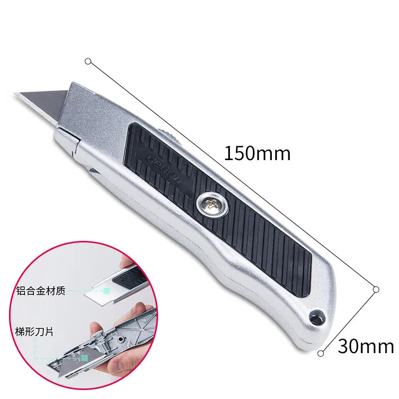

Deli 2101 art knife large size zinc alloy multi-functional manual knife trapezoid metal art knife unpacking box opener knife