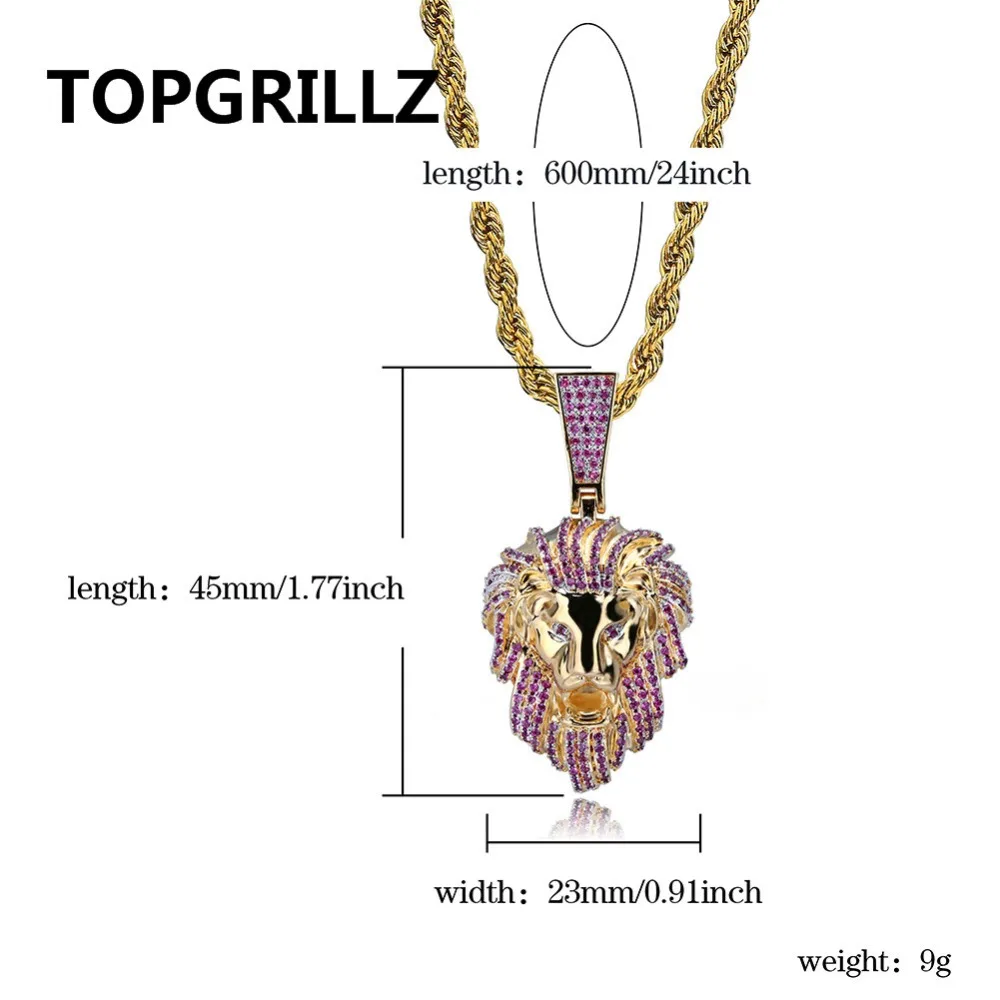 TOPGRILLZ хип-хоп позолоченное микро кубическое циркониевое ожерелье с подвеской в виде головы льва для мужчин Ювелирные изделия Подарки