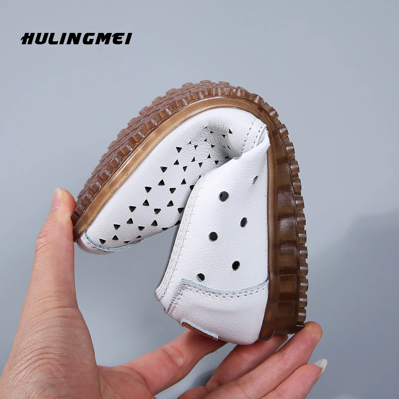 Женские кожаные лоферы с вырезами Нескользящие туфли на плоской подошве