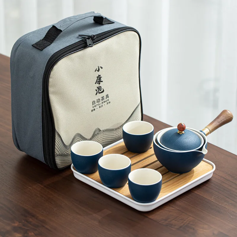 Juego de t&eacute; chino de viaje Gongfu, tetera port&aacute;til con rotaci&oacute;n de 360, fabricante de t&eacute; e infusor, bolsa todo en uno-5