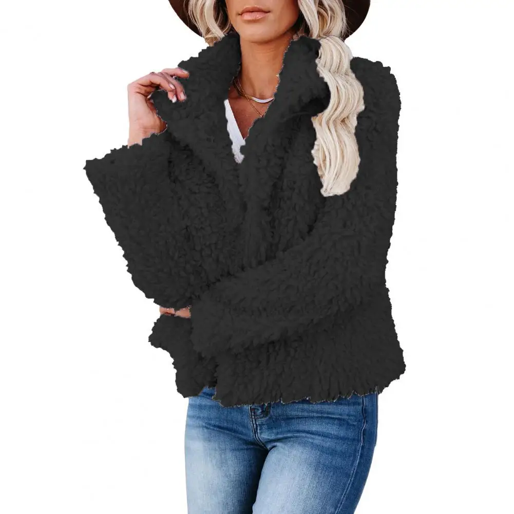 

Women Coat Solid Color Turn-down Collar Cardigan Plush Lady Jacket for Daily Wear Women's winter jacket Clothing