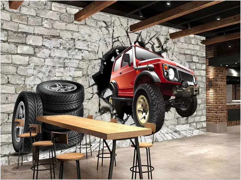 3d настенные фрески обои для гостиной ретро кирпичная стена шины автомобильные