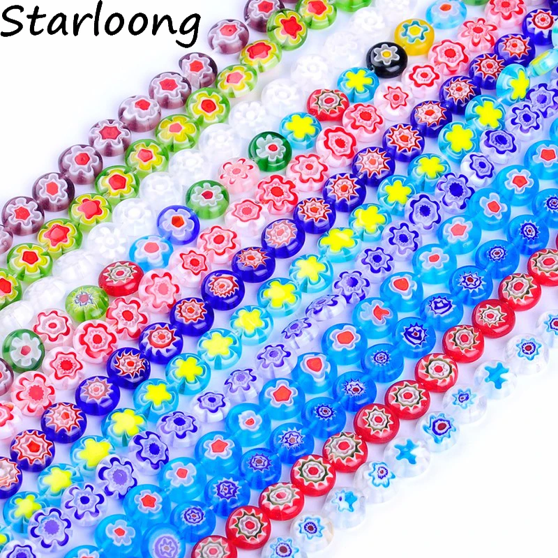 

10mm Colors Mixed Round Shape Flower Strand Lampwork Glazed Glass Beads DIYJewelry Making Bracelet Necklace