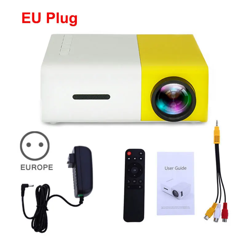 Yellow EU Plug Salange YG300 светодиодный проектор 600 люмен 3,5 мм аудио 320x240 пикселей YG-300 HDMI USB Мини проектор домашний медиаплеер - Цвет: Yellow EU Plug
