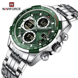 NAVIFORCE New Mens Fashion Stainless Steel Sport Waterproof Watches Quartz Day and Date Display Lumi