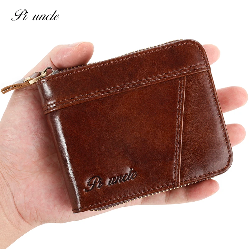 Высокое качество натуральная кожа мужские короткие кошельки на молнии Воловья