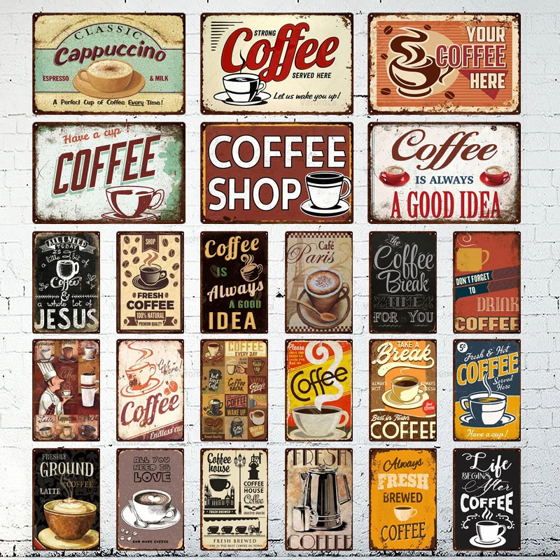 

Coffee Sign Plate Vintage Metal Tin Poster Metal Sign Decorative Plaque Cafe Kitchen Living Room Coffee Shop Bar Club Decor