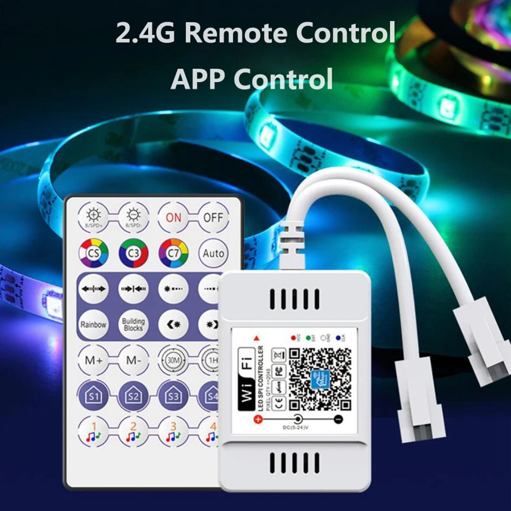 WS2812B DC5V Addressable Pixel RGB LED Strip Light WIFI/Remote Magic Home Dual Output Alexa Smart Voice APP Control Power KIT