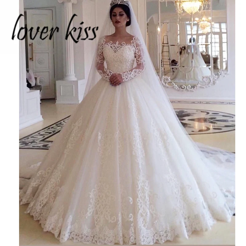 

Lover Kiss Vestidos De Noiva 2021 Arabic Long Sleeve Wedding Dresses for Women Bridal Gowns Lace vestito da sposa Plus Size