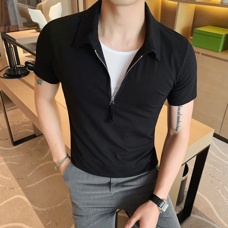 Мужская приталенная летняя толстовка с коротким рукавом полосатая рубашка в