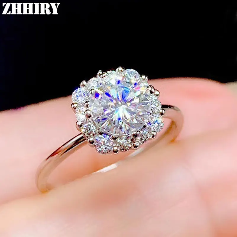 

ZHHIRY настоящий Муассанит 925 Серебряное кольцо для женщин, на свадьбу для девочек, 1ct 6,5 мм * 6,5 мм D VVS1 круглой огранки, хорошее ювелирное изделие