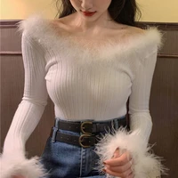 2021 women fall sexy salsh neck fairy bottoming pullover shirt womens winter inner new sweater long sleeve top female white