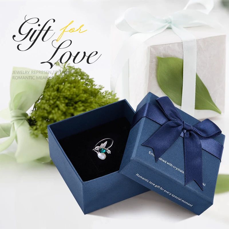 Green(YR0642)box CDE 925 Серебряное кольцо украшенное кристаллами регулируемое женское кольцо Ringen Voor Vrouwen Hummingbird ювелирные изделия с жемчугом - Цвет камня: Green(YR0642)box