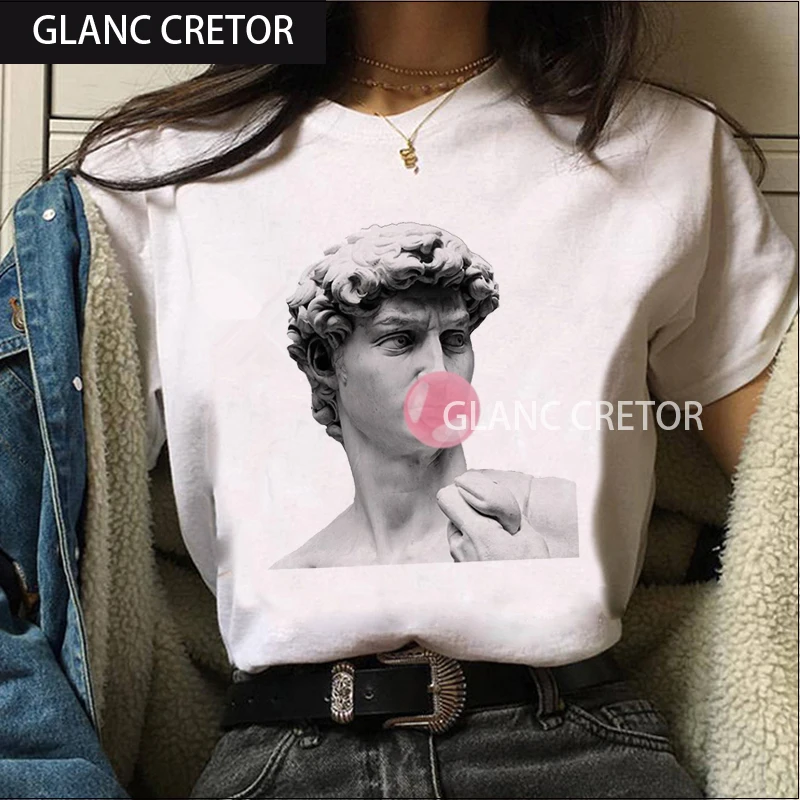 

Vaporwave Graphic Tshirt Streetwear Top Tees Female Aesthetic Michelangelo Vintage Harajuku T Shirt Women Ullzang Grunge T-shirt