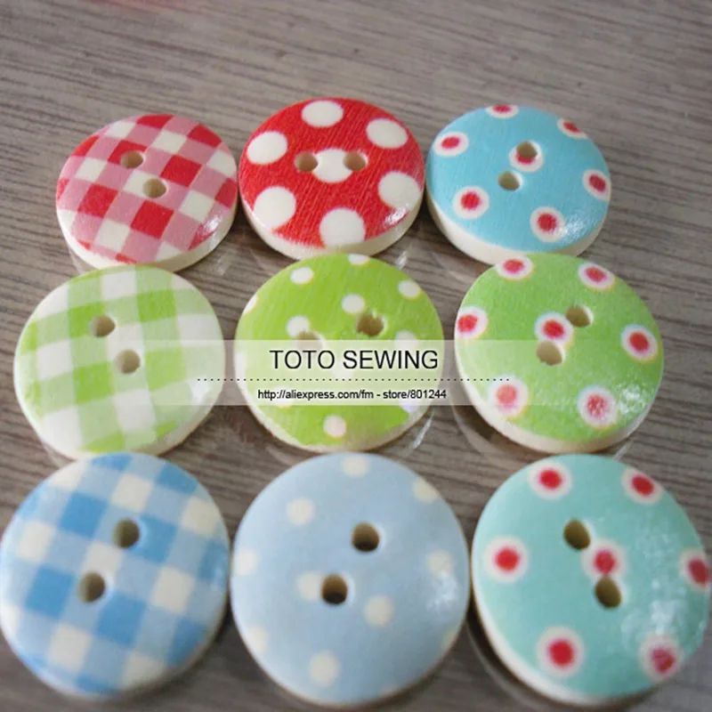 Min.order is $12 (mix order) good colors dot and plaid painted round wood button size15*15MM 100pcs/lot T2019093 freeshipping|button player|button