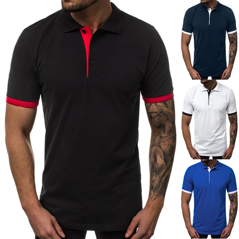 

Top Selling Product In 2021 New Solid Color Cuff Stitching Casual Short-sleeved Men's T-shirt Men's Clothing