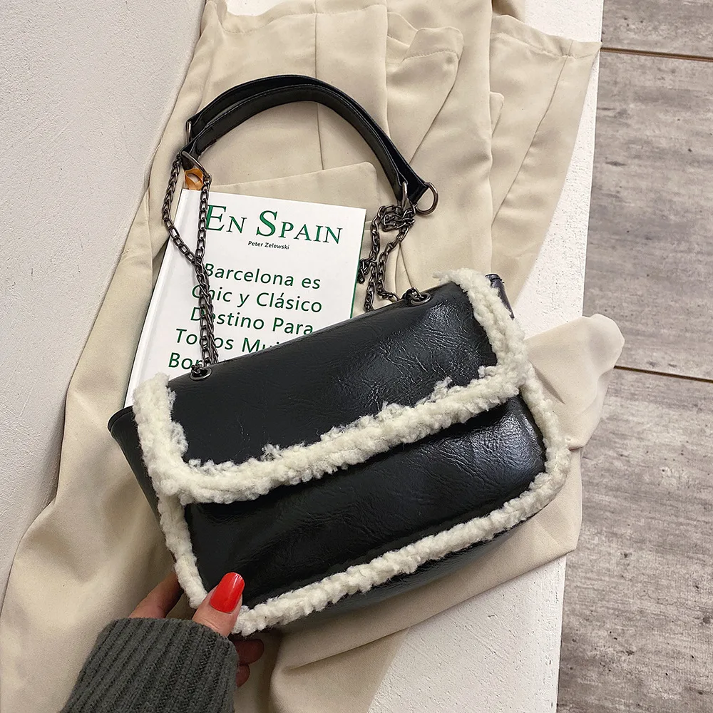 

Зимняя сумка, сумка в иностранном стиле, женская новая модная корейская модная маленькая квадратная сумка через плечо с цепочкой