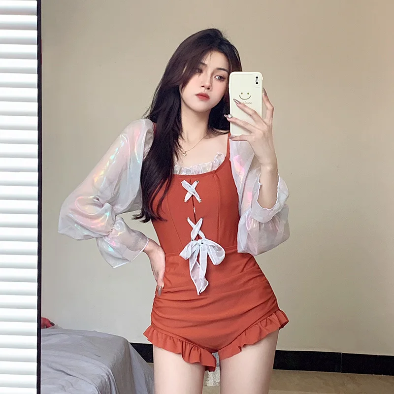 

Купальник Летний сиамский консервативный скрывающий живот тонкие сексуальные боксеры с маленькой грудью морской купальный костюм