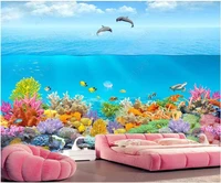 3d wallpaper with custom photo mural underwater world dolphin coral fish living room home decor 3d photo wallpaper on the wall