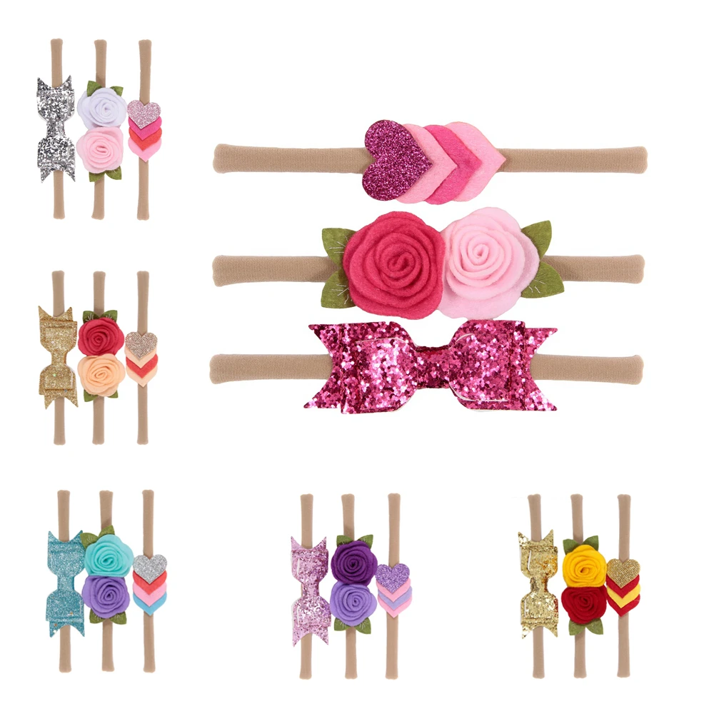 3 шт./лот комплект из эластичной повязки на голову с блестками бантом листьями