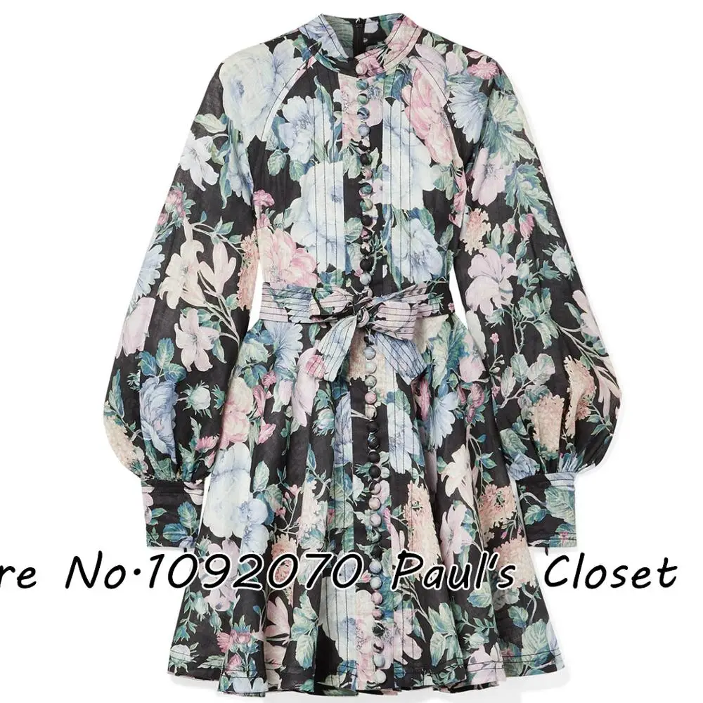 Женское платье-блузон с рукавами черное цветочное Rouleau короткое платье