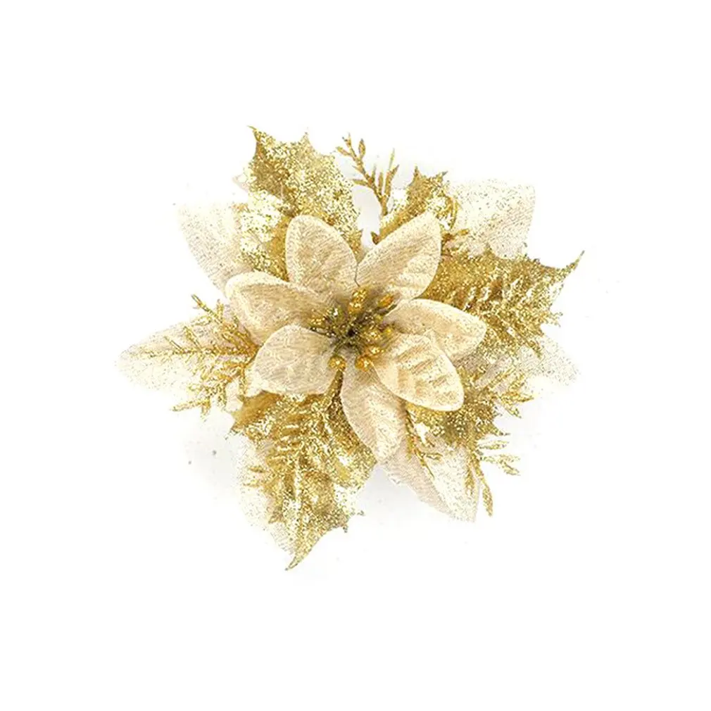 

Christmas Glitter Poinsettia Artificial Flowers 10PCS Christmas Tree Ornaments For Christmas Tree Wreaths Garland