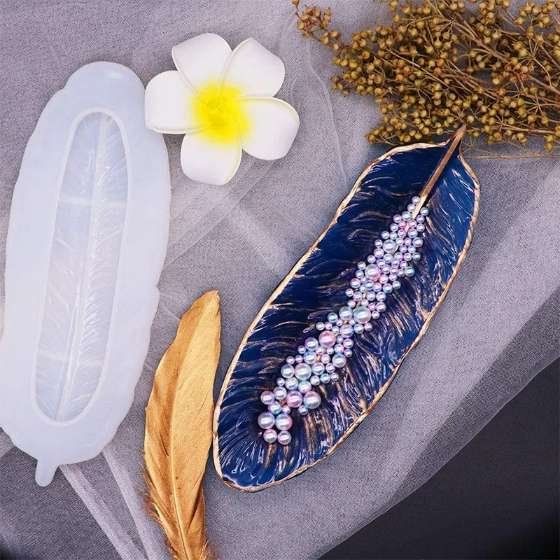 

2 PCS Resin Tray Mold, Feather Jewelry Soap Dish Silicone Casting Molds for DIY Craft Tray, Home Decoration