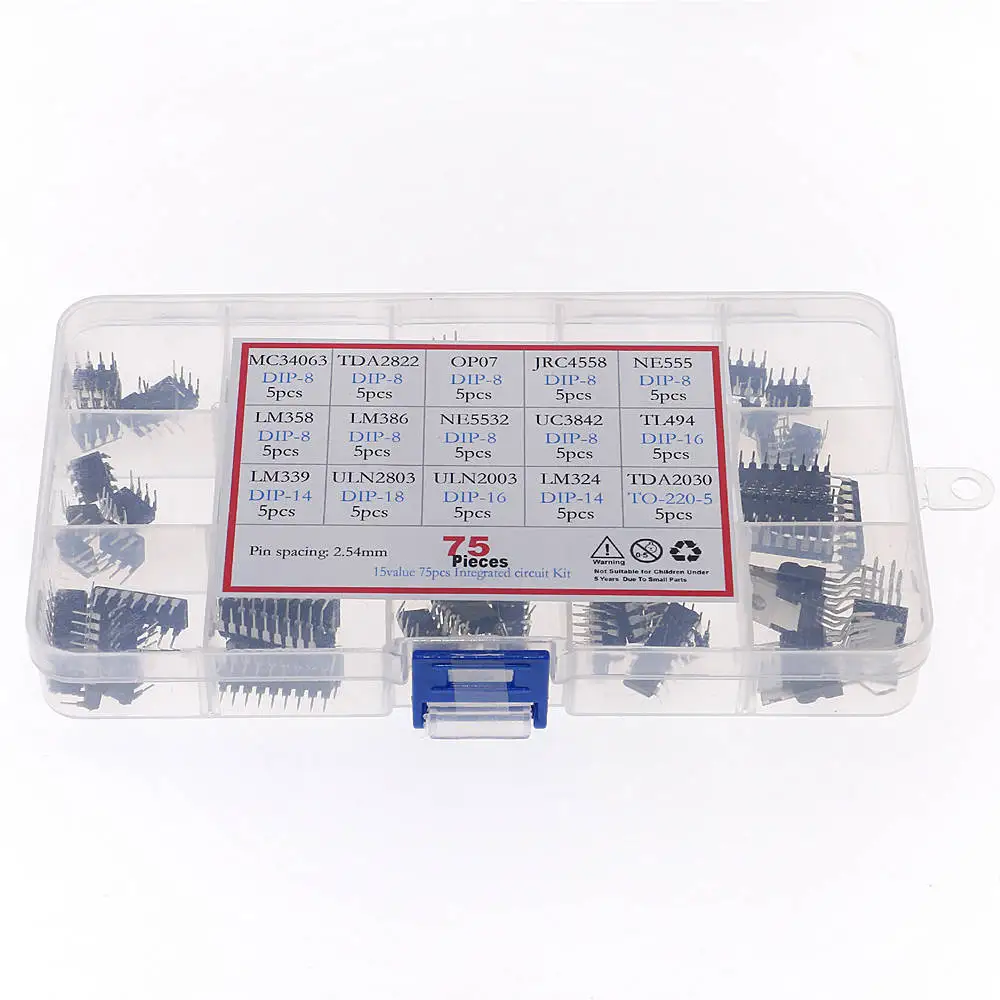 75 шт./кор. в общем пользовании DIP IC комплект LM358 LM386 ULN2003 LM324 NE555 MC34063 TDA2822 JRC4558 OP07 TDA2030