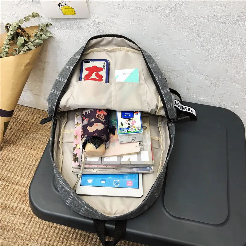 Новинка 2020 женский рюкзак Женская клетчатая школьная сумка для