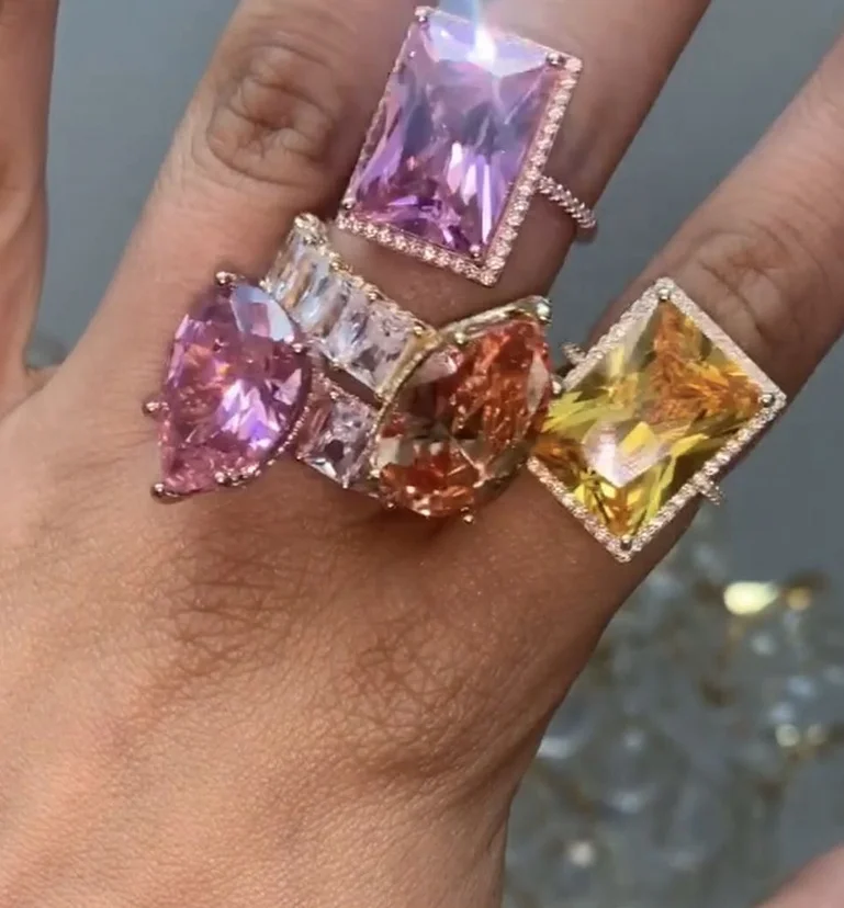 Розовый розовый cz обручальное кольцо розовое золото цвет полный размер