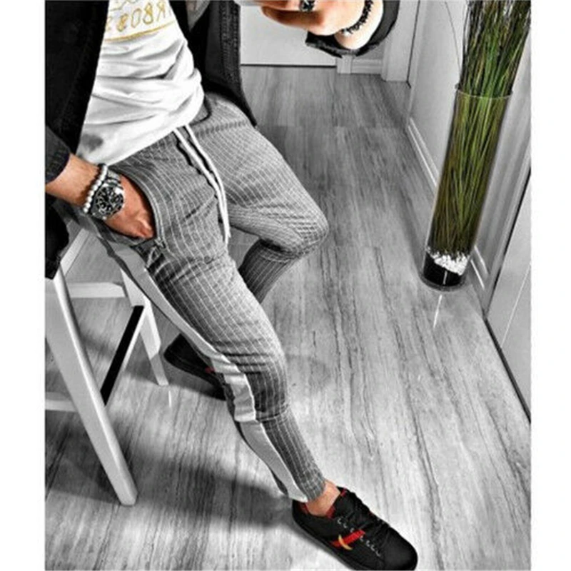 2019 модные трендовые мужские летние повседневные полосатые спортивные узкие