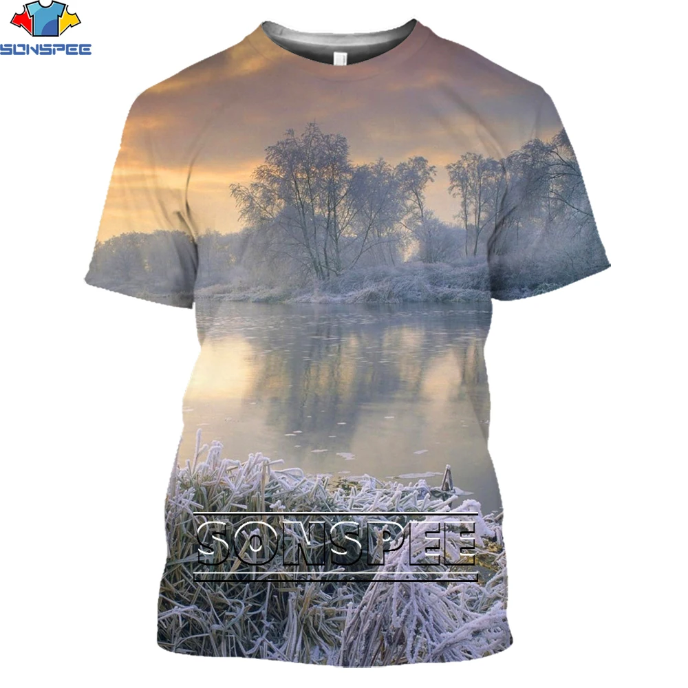 

SONSPEE 3D Printing Men's And Women's T-shirts Snow Mountain Landscape Casual Street Short-sleeved Snowflake Loose Oversized Top