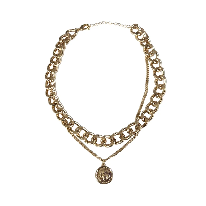 

Gold Color Multilayer Necklaces For Women Hip-hop Portrait Pendants Short Party Gift Vintage Prom Accessories Clavicle Chain