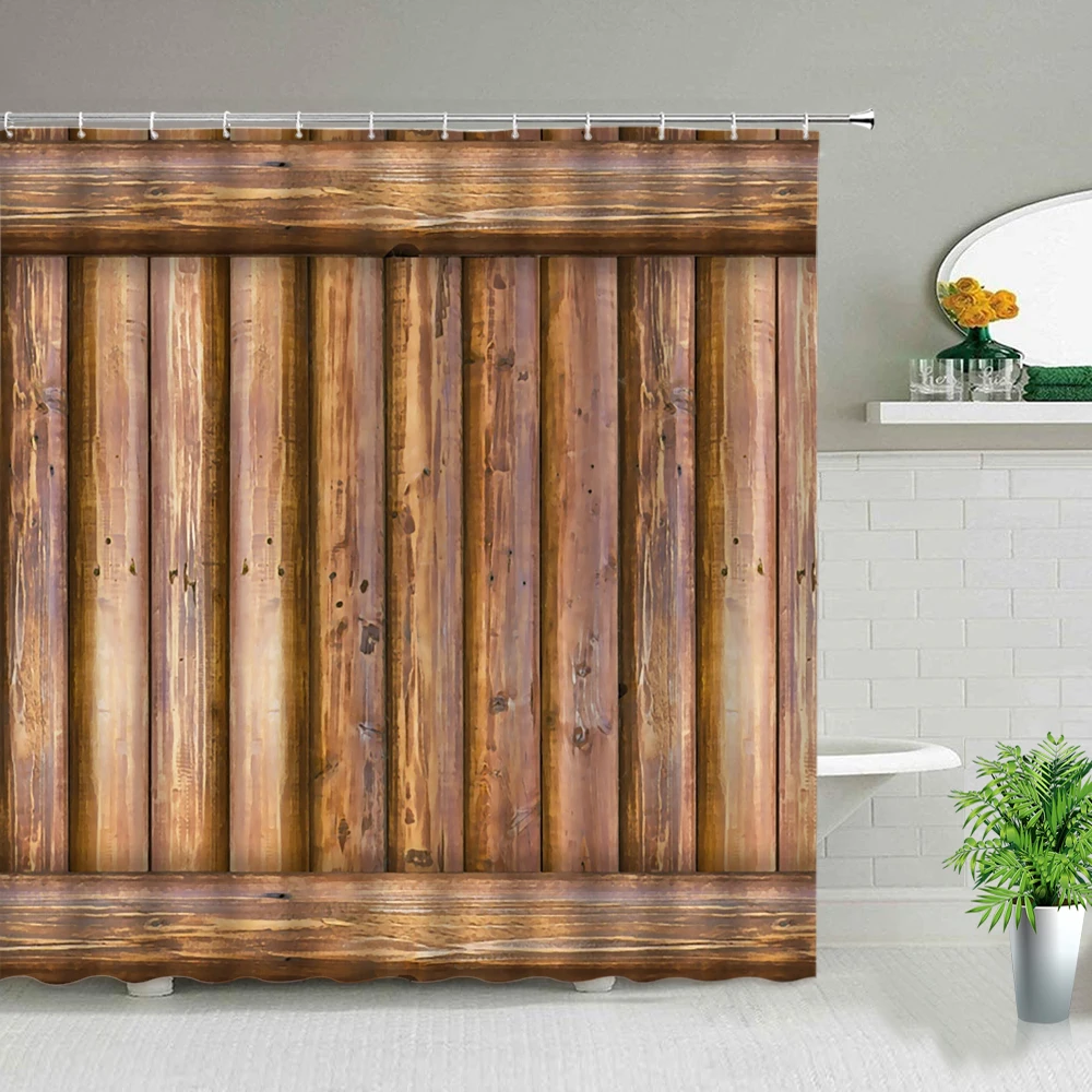 retro rustic old vintage wood doors shower curtain set waterproof fabric bathroom curtains bathtub decor bath screens with hooks free global shipping