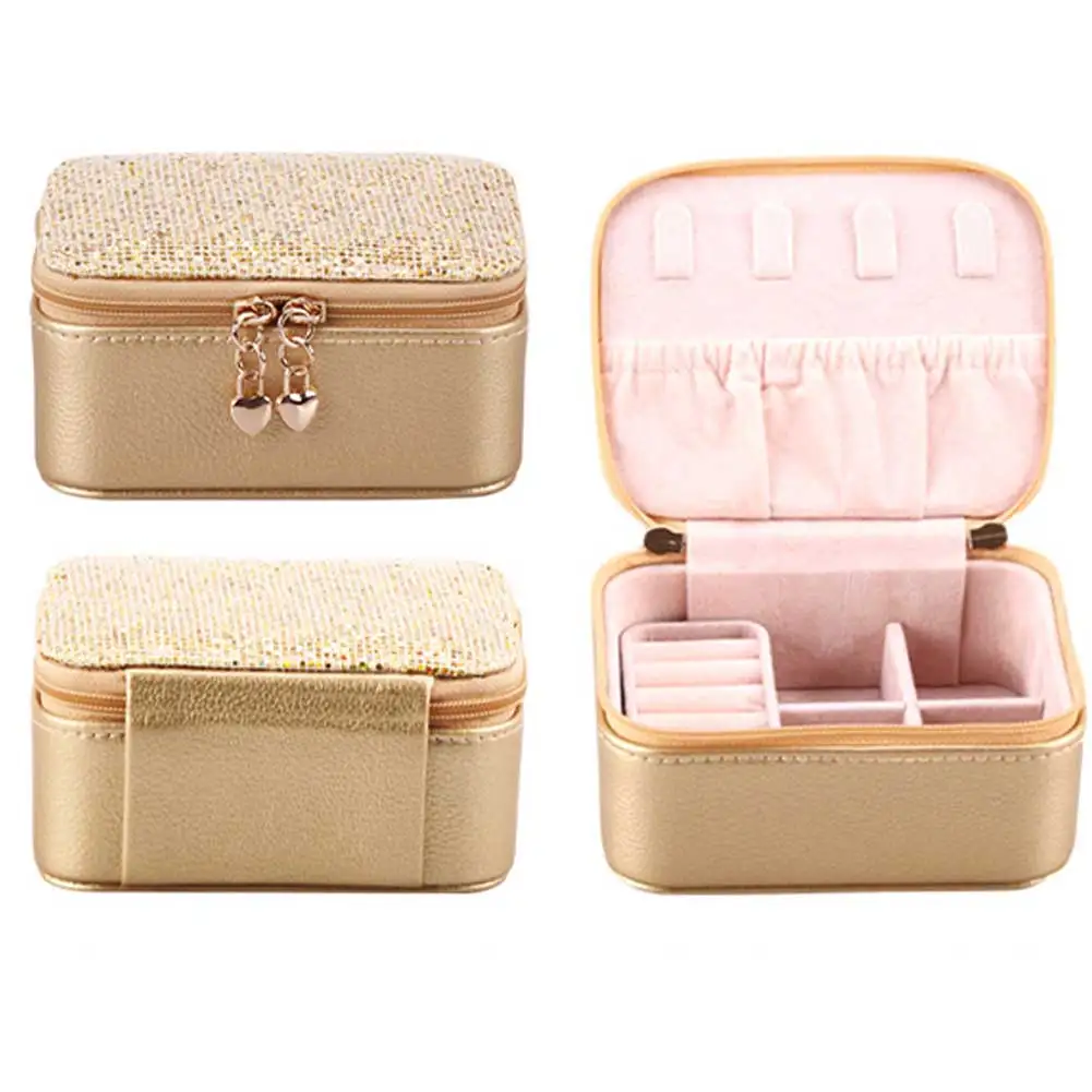 

Zipper Closure Earrings Organizers Portable Travel Ring Storage PU Leather Gift Mini Jewelry Box Multi Compartment Dresser Home