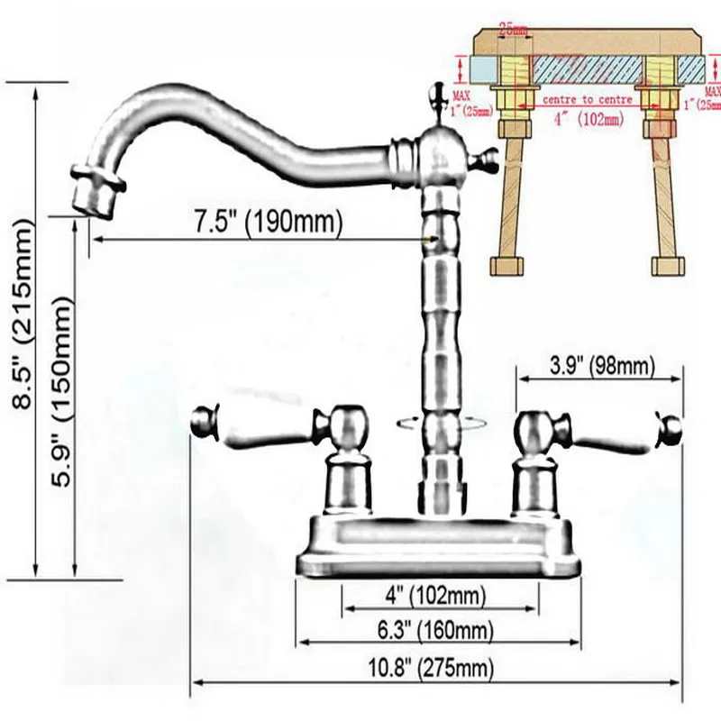 Черный тосканская бронза 4 &quotcenterset для ванной комнаты поворотный кран раковины